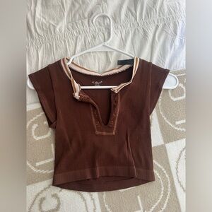 Urban Outfitters Brown Ribbed Short Sleeve Top